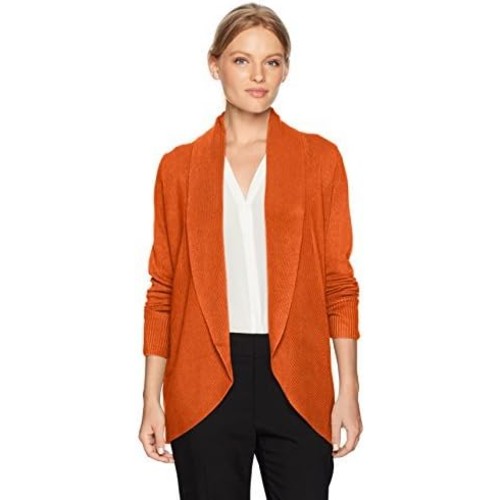 Sag-Harbor-Womens-Petite-Long-Sleeve-Curved-Hem-Cardigan